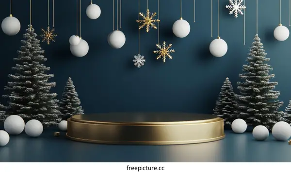Christmas Festive Scene with Golden Podium