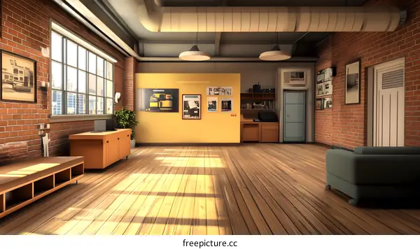 Modern Loft Apartment Interior Design with Brick Walls