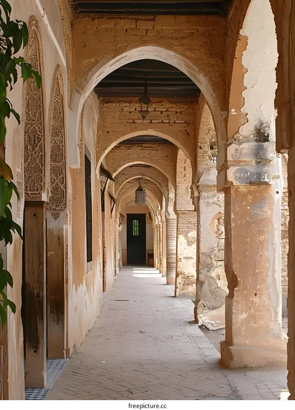 Arched Hallway in Ancient Building