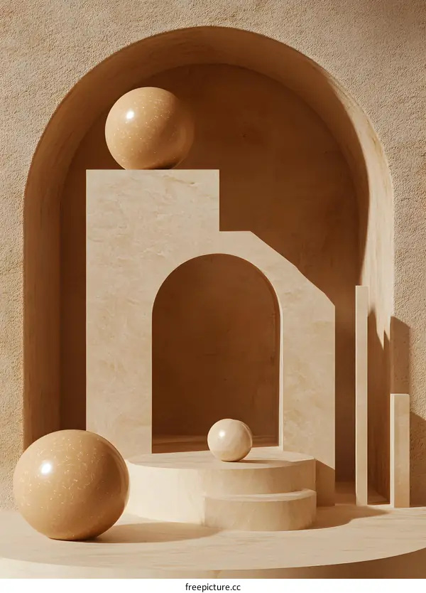 Abstract Beige Minimalist Archway with Geometric Shapes