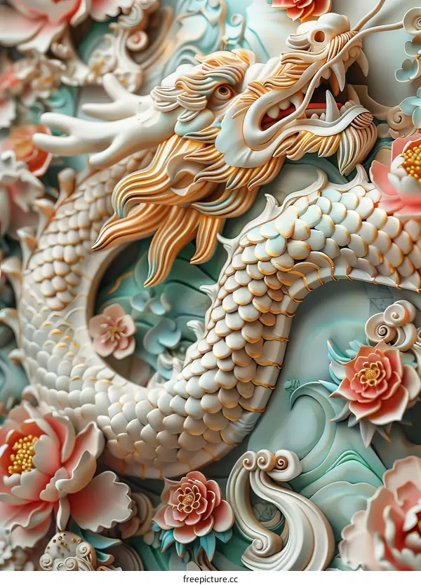 3D Relief Sculpture of the Chinese Dragon