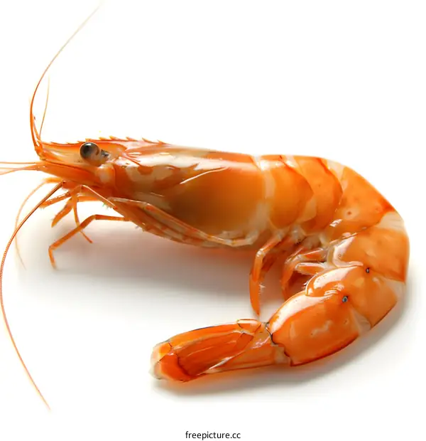 A delicious cooked prawn isolated on a white background