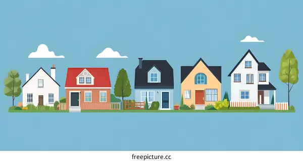 Simple Illustration of Colorful Houses in a Row
