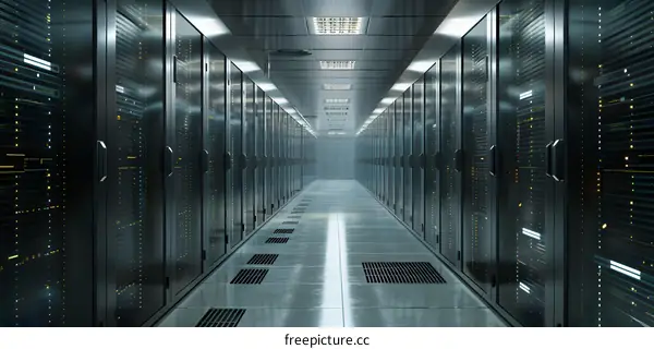 Futuristic Sci-Fi Server Room With Glowing Lights