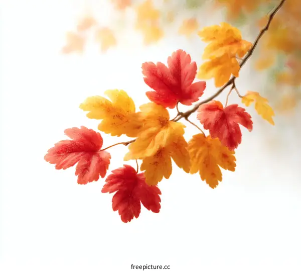 Autumn Leaves on a Branch in Vibrant Colors