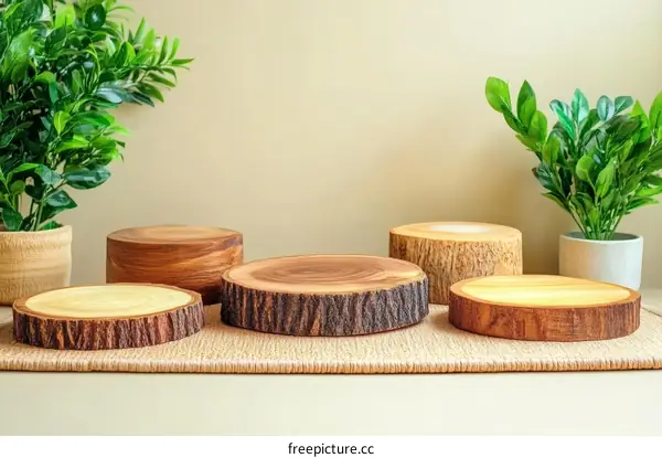 Wooden Display Stands with Natural Textures