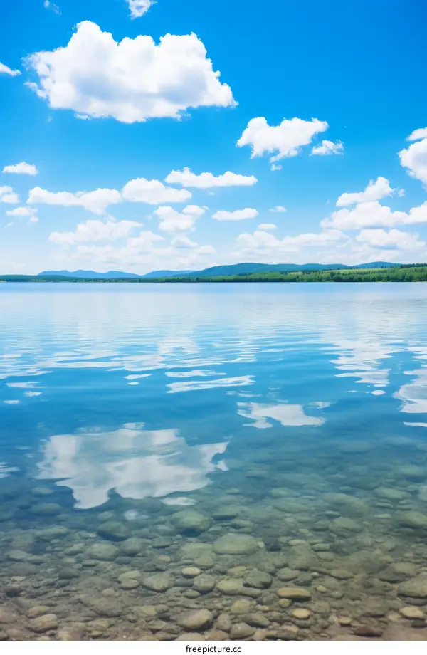 Serene Blue Lake with Majestic Mountains in the Distance