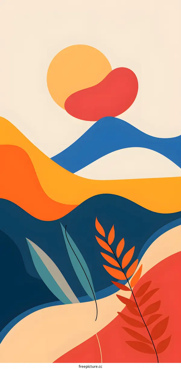 Abstract Landscape with Sun and Leaves