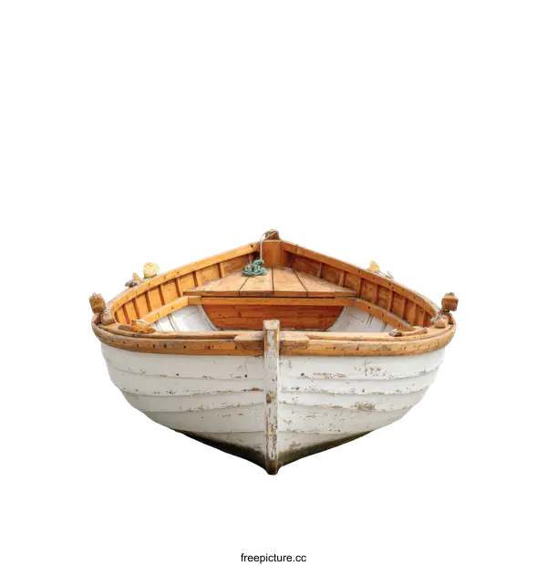 [Transparent Background PNG]Vintage Wooden Rowboat on Water