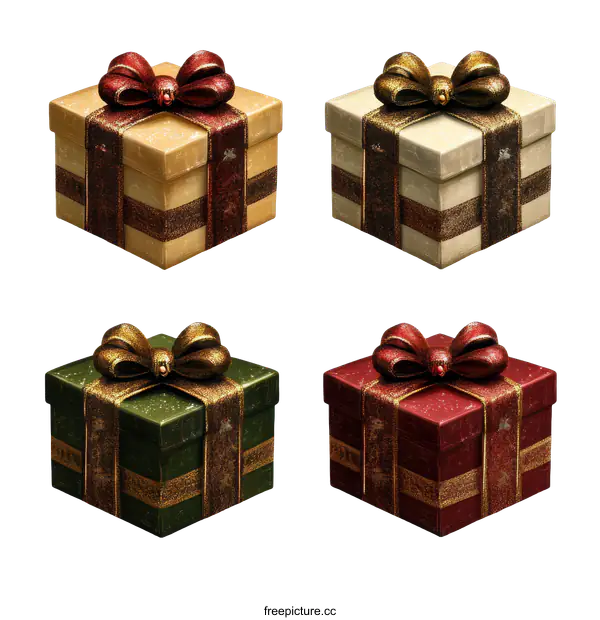 [Transparent Background PNG]Four Christmas Gift Boxes Illustration