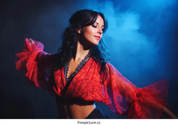 Elegant Woman in Red Dance Costume