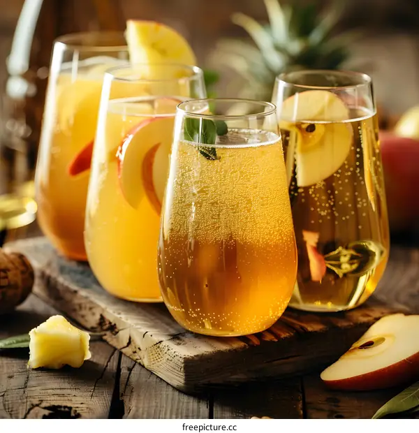 Sparkling Apple Cider with Pineapple and Mint