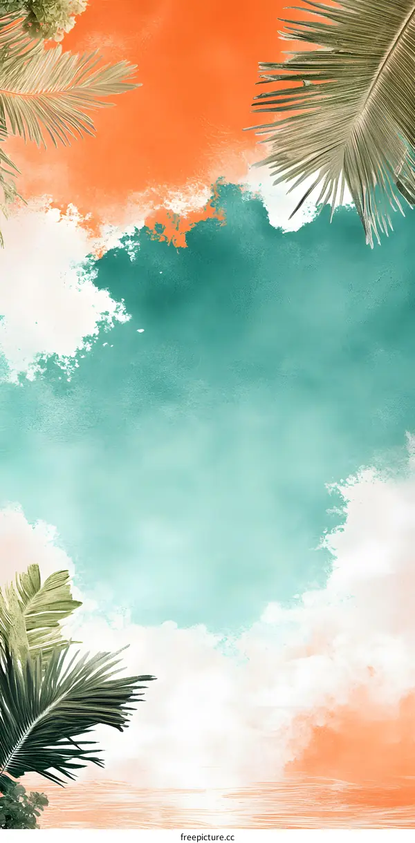 Tropical Palm Leaves Watercolor Background