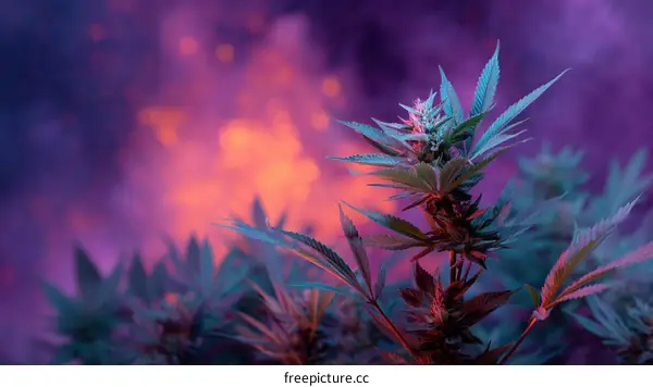Vibrant Cannabis Plant in Artistic Lighting