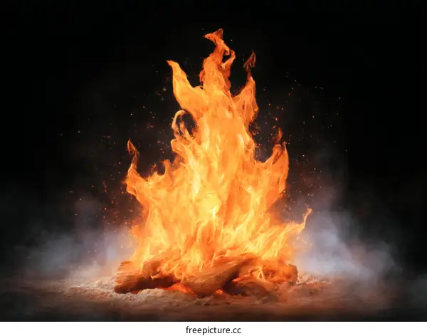 Dramatic Bonfire Flames Against Dark Background