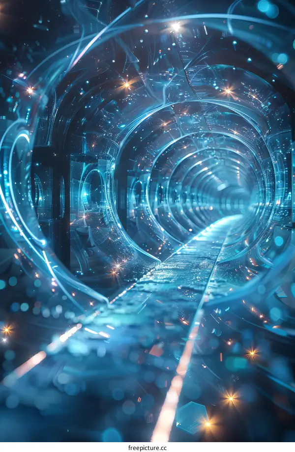 Futuristic Blue Tunnel with Glowing Lights