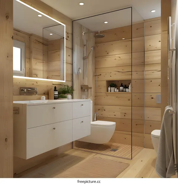 Modern Bathroom with Wood Paneling