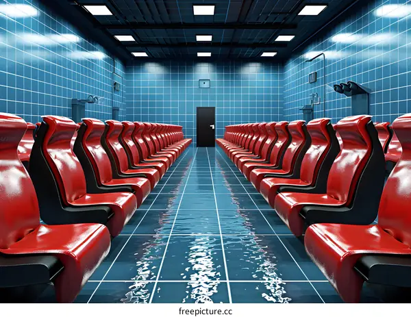 Red Seats In a Wet Room