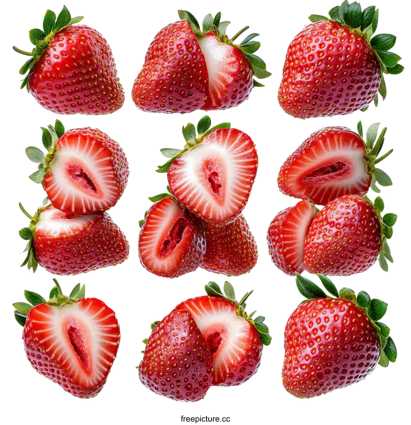 [Transparent Background PNG]Fresh Strawberries Collection of Sliced and Whole Fruit