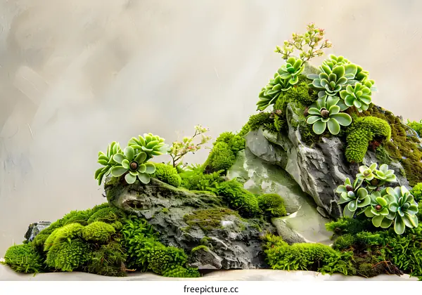 Green Mossy Rock Garden  For Nature Background