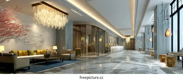Modern Hotel Lobby Interior Design Illustration