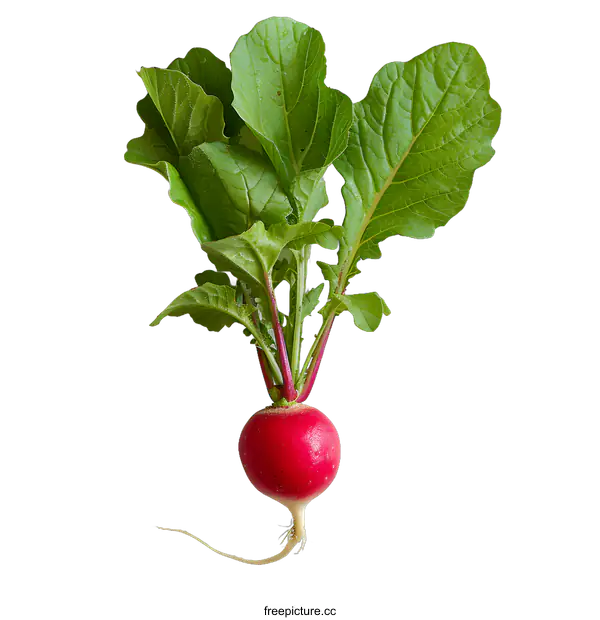 [Transparent Background PNG]A red radish with green leaves on a white background