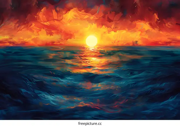 The setting sun over the ocean