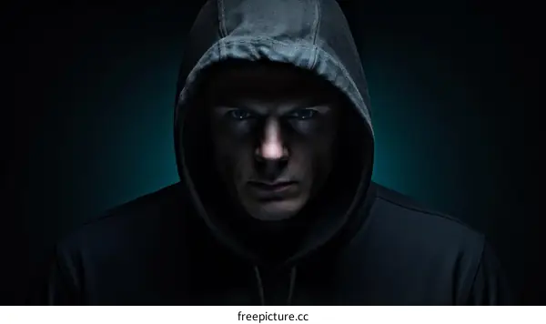 A hooded man in the dark