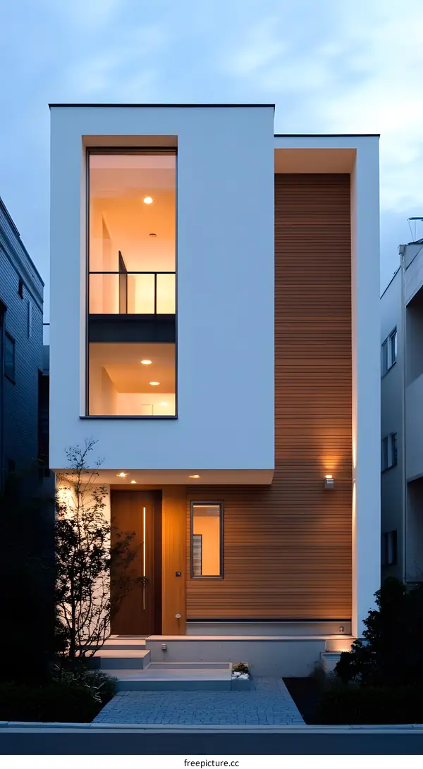Modern Minimalist House with Wooden Facade and Large Windows