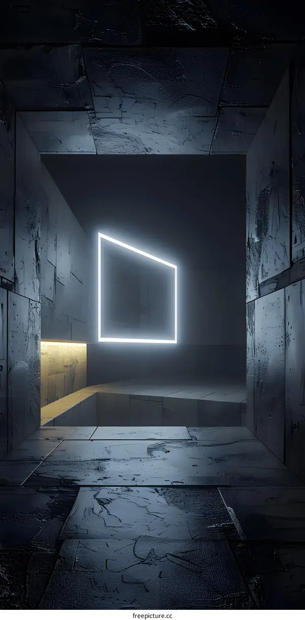 Abstract Geometric Minimalist Concrete Room With Neon Light