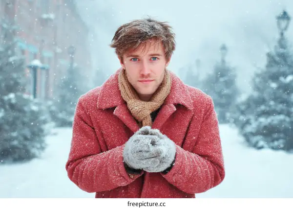 Stylish Man in Winter Snowscape