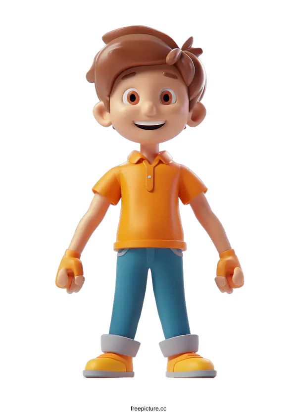 [Transparent Background PNG]3D rendering of a happy cartoon boy