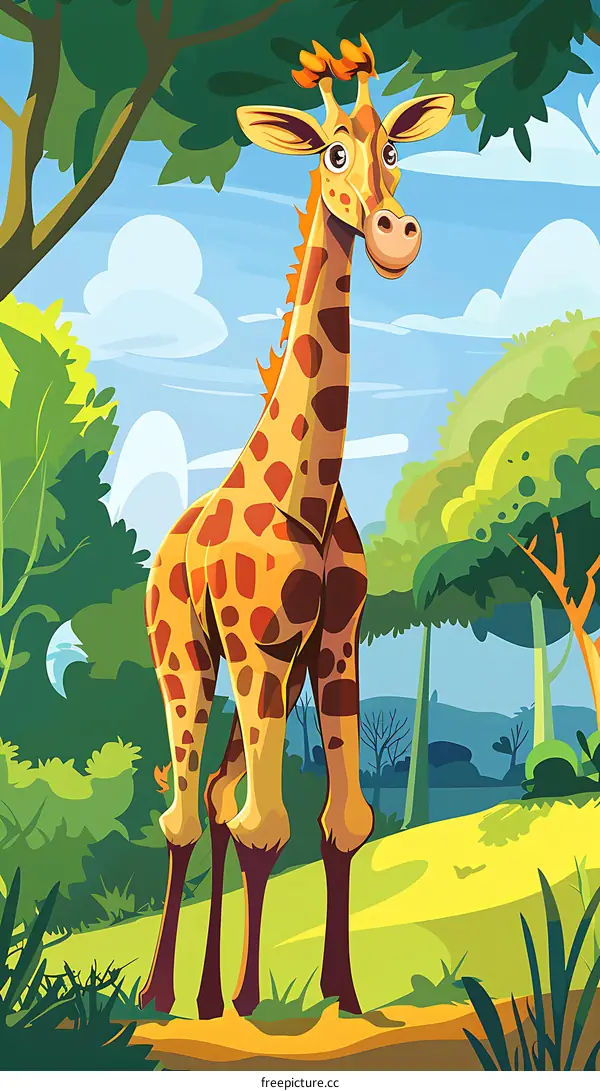 Cartoon Giraffe In The Jungle
