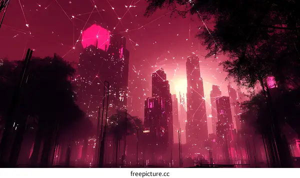 Neon Cityscape Futuristic Architecture Illustration