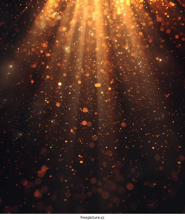 Golden Glitter Particles Floating on Black Background