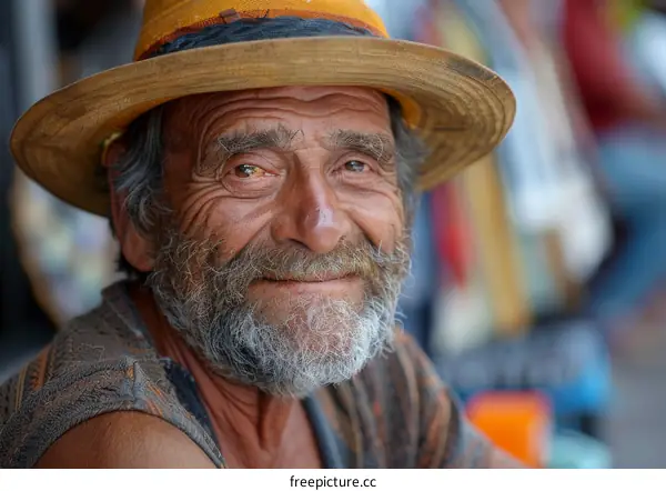 Portrait of a Senior Man in a Straw Hat