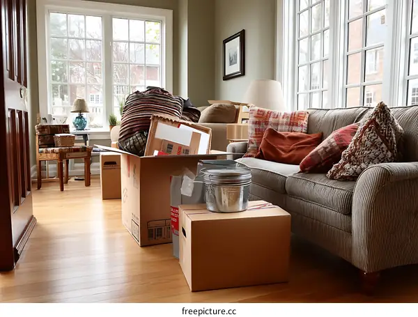 Moving Day Living Room in Disarray