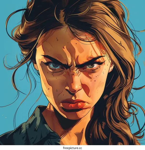 Close Up Portrait of Angry Woman with Brown Hair