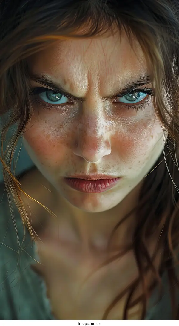 Close-up Portrait of a Caucasian Woman with Intense Eyes