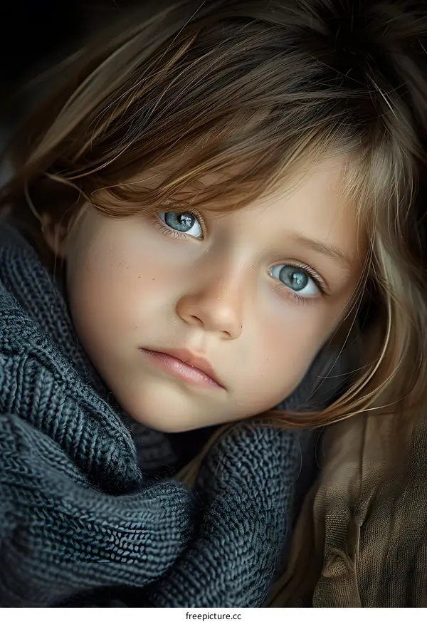 Portrait of a beautiful child with blue eyes