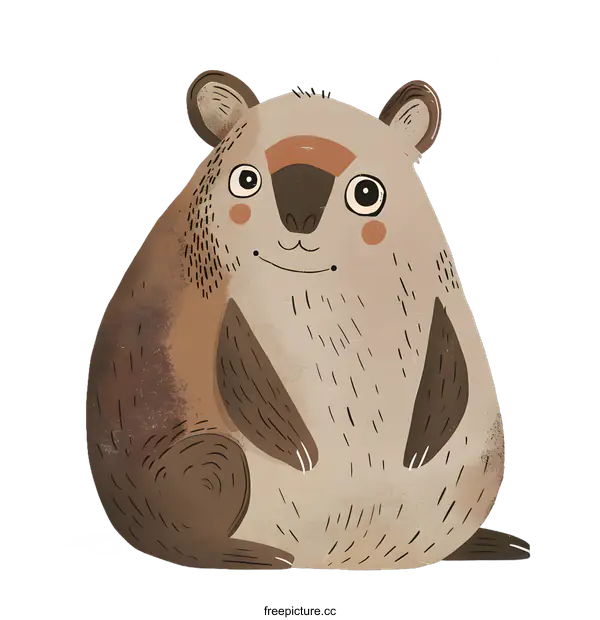 [Transparent Background PNG]Cute Cartoon Illustration of a Brown and Grey Quokka