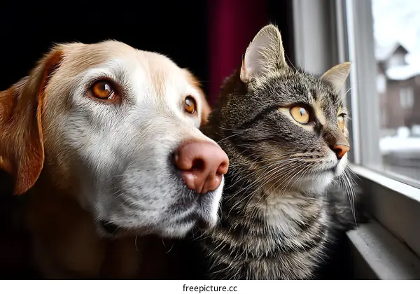 Dog and Cat Looking Out the Window