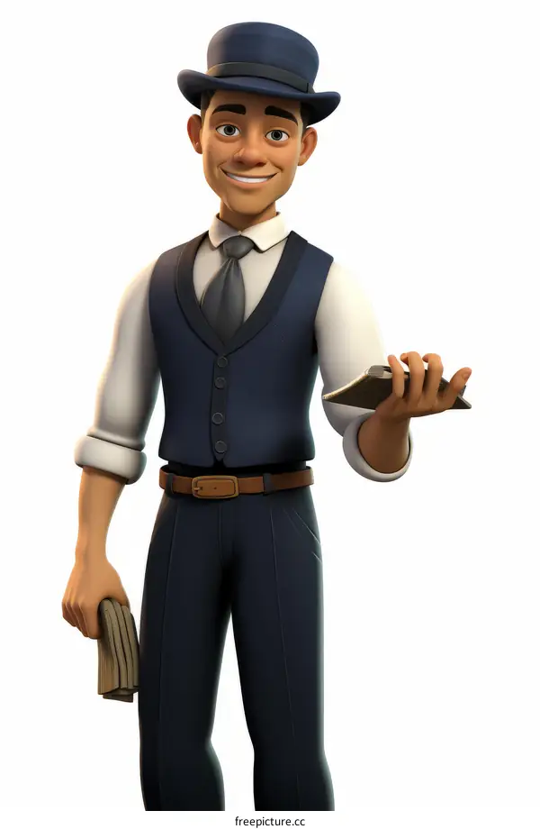 Cartoon character of a gentleman wearing a blue suit