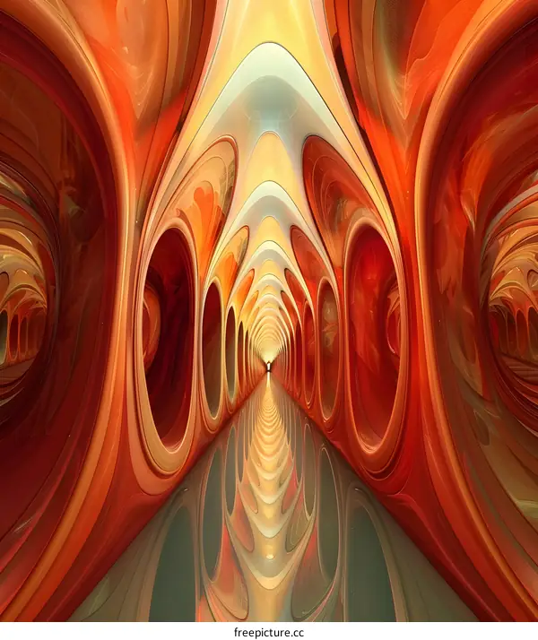 Orange color abstract curved tunnel