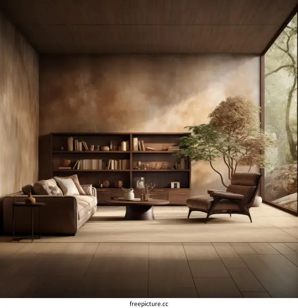 Minimalist Living Room with Forest Views