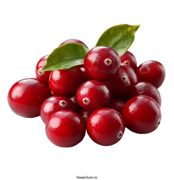 [Transparent Background PNG]Close Up Fresh Cranberries with Leaves