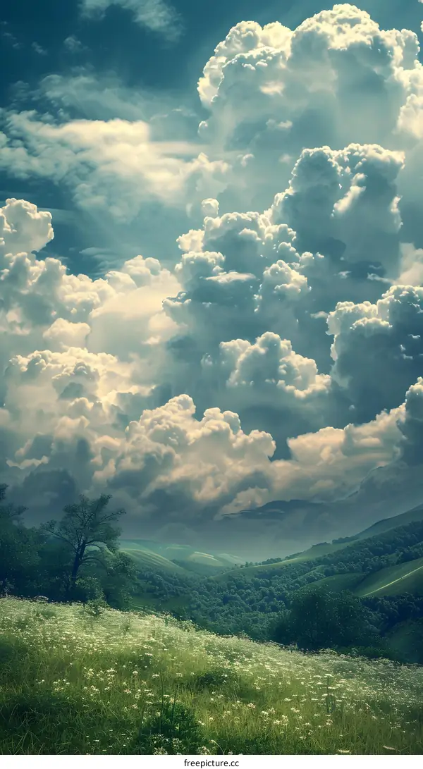 White clouds over the hills