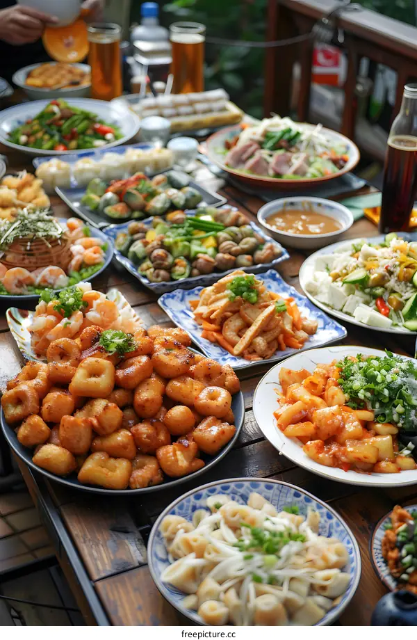 Vietnamese Food Platter with Many Dishes