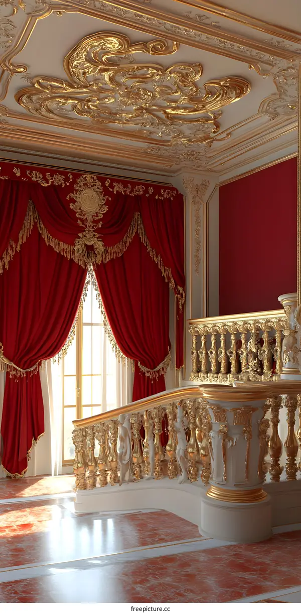 Golden Staircase in a Palace Interior