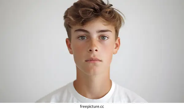 Portrait of a caucasian teenage boy with freckles